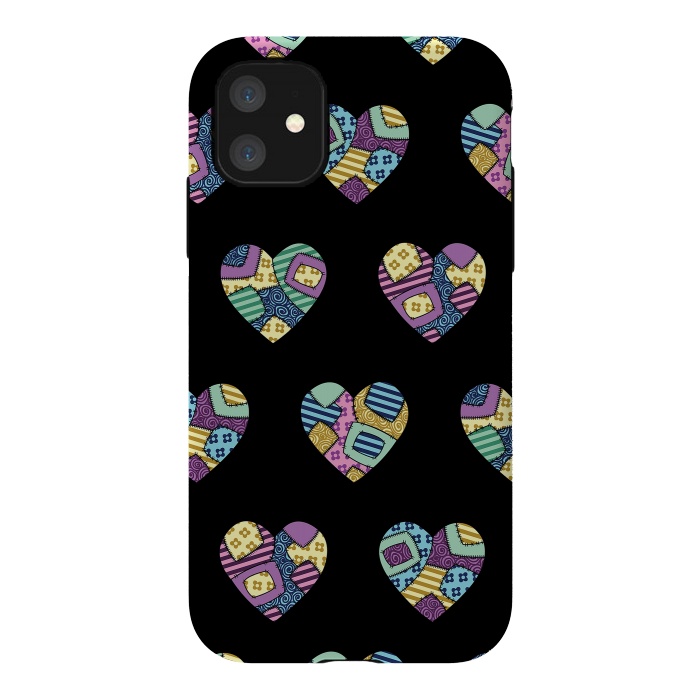 iPhone 11 StrongFit patchwork heart pattern by Laura Nagel