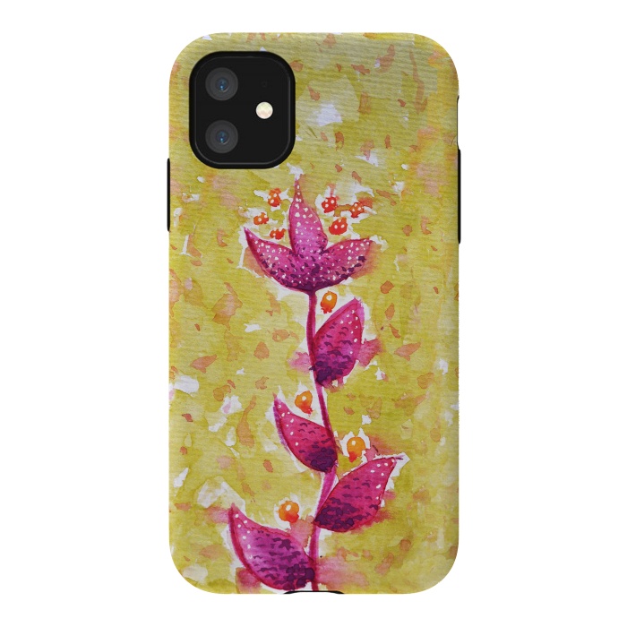 iPhone 11 StrongFit Abstract Watercolor Flower In Purple And Green by Boriana Giormova