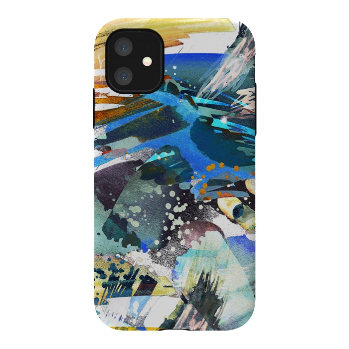 iPhone 11 StrongFit Abstract watercolor splatter and brushstrokes by Oana 