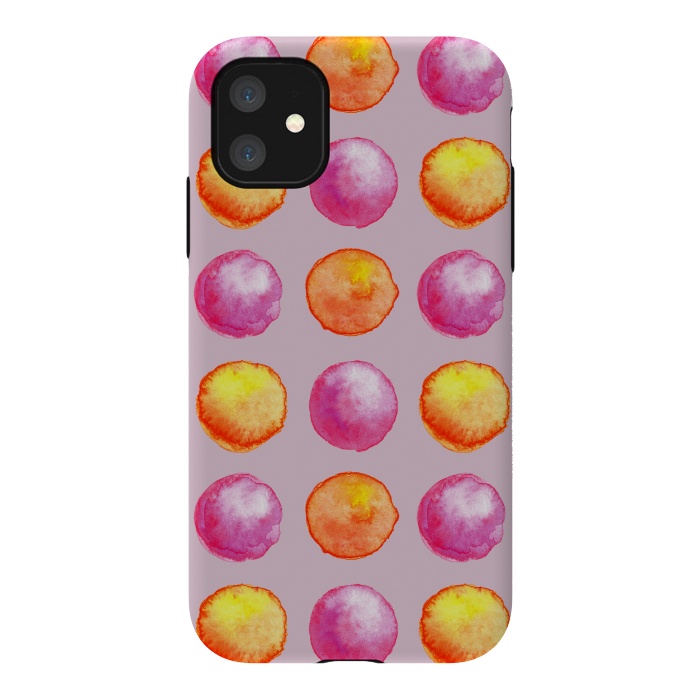 iPhone 11 StrongFit Juicy Watercolor Pink And Orange Spheres Pattern by Boriana Giormova