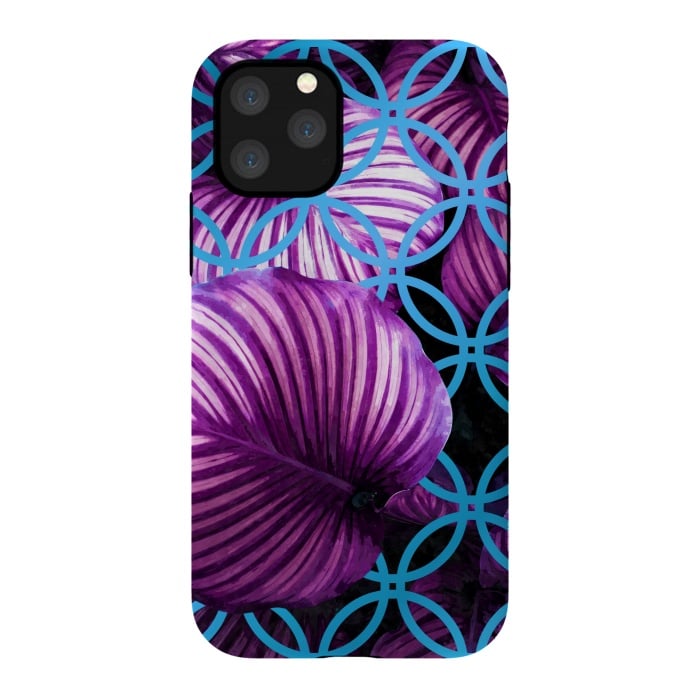 iPhone 11 Pro StrongFit Purple Leaves Blue Geometric by Alemi