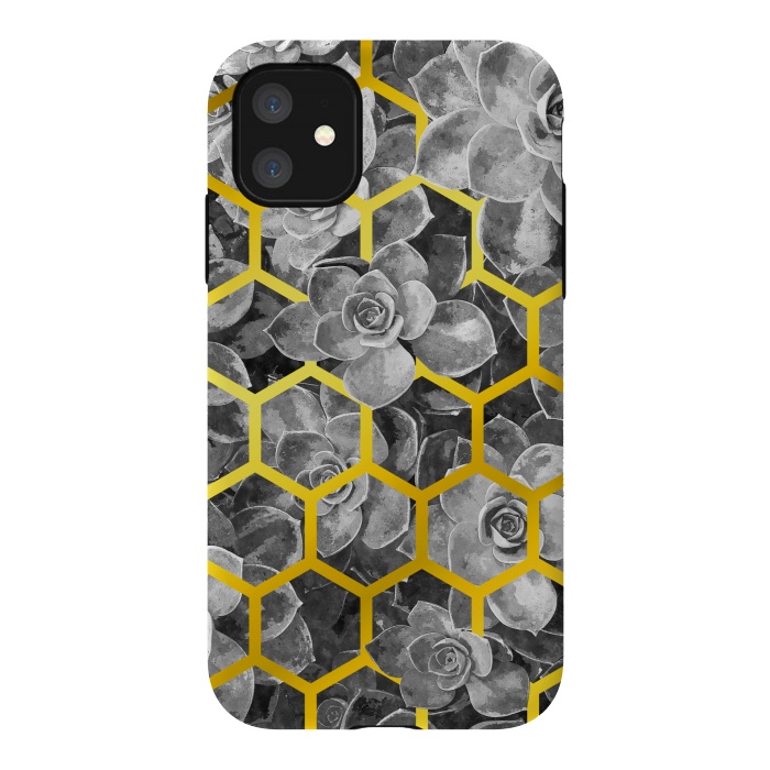 iPhone 11 StrongFit Black and White Succulent Gold Geometric by Alemi