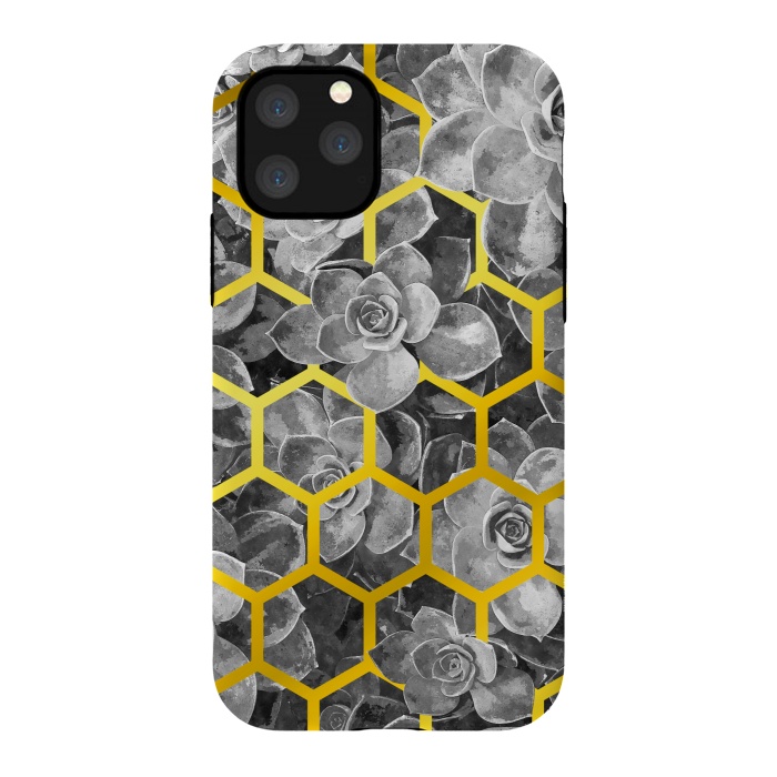 iPhone 11 Pro StrongFit Black and White Succulent Gold Geometric by Alemi