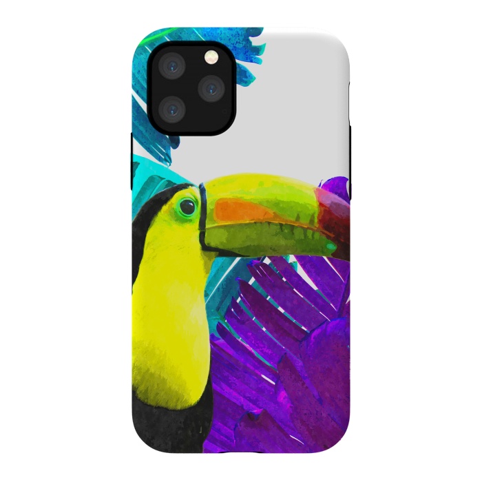 iPhone 11 Pro StrongFit Tropical Toucan Palm Leaves by Alemi