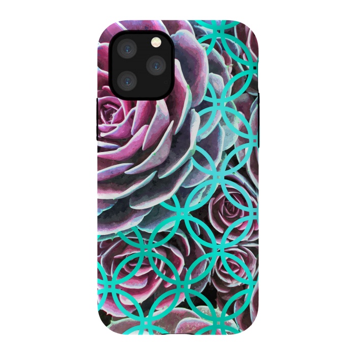 iPhone 11 Pro StrongFit Purple Cactus Turquoise Circle by Alemi