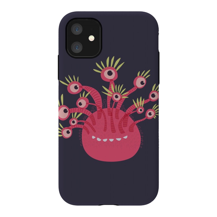 iPhone 11 StrongFit Funny Pink Monster With Eleven Eyes by Boriana Giormova