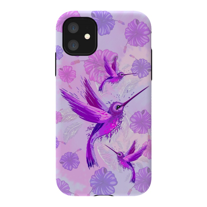 iPhone 11 StrongFit Hummingbird Spirit Purple Watercolor  by BluedarkArt