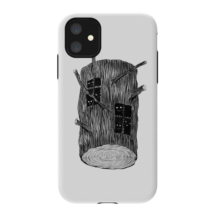 iPhone 11 StrongFit Tree Log With Mysterious Forest Creatures by Boriana Giormova