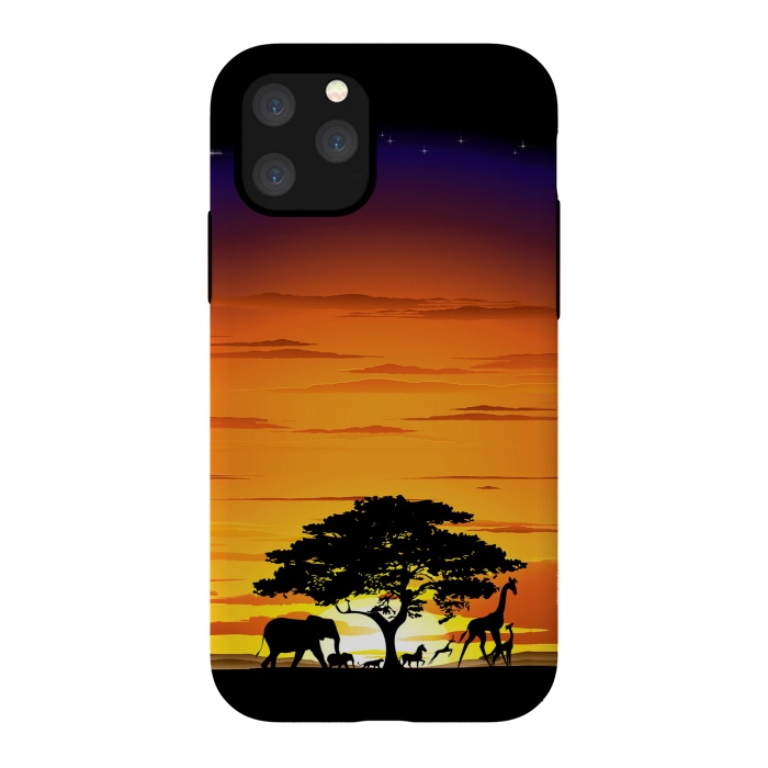 iPhone 11 Pro StrongFit Wild Animals on African Savanna Sunset  by BluedarkArt
