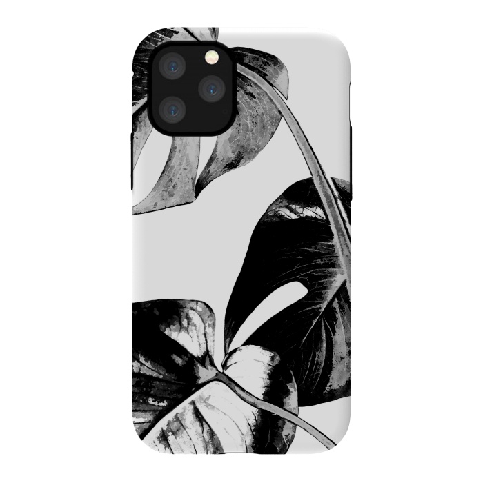 iPhone 11 Pro StrongFit Black Monstera Leaves by Alemi