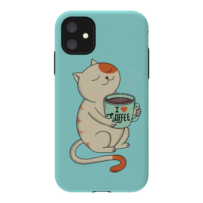iPhone 11 StrongFit Cat and Coffee by Coffee Man