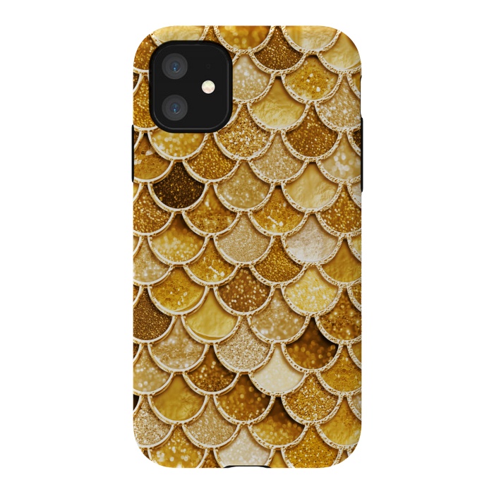 iPhone 11 StrongFit Faux Gold Glitter Mermaid Scales by  Utart