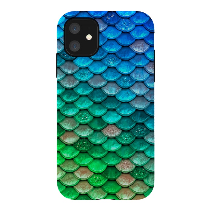iPhone 11 StrongFit Green & Blue Glitter Mermaid Scales by  Utart