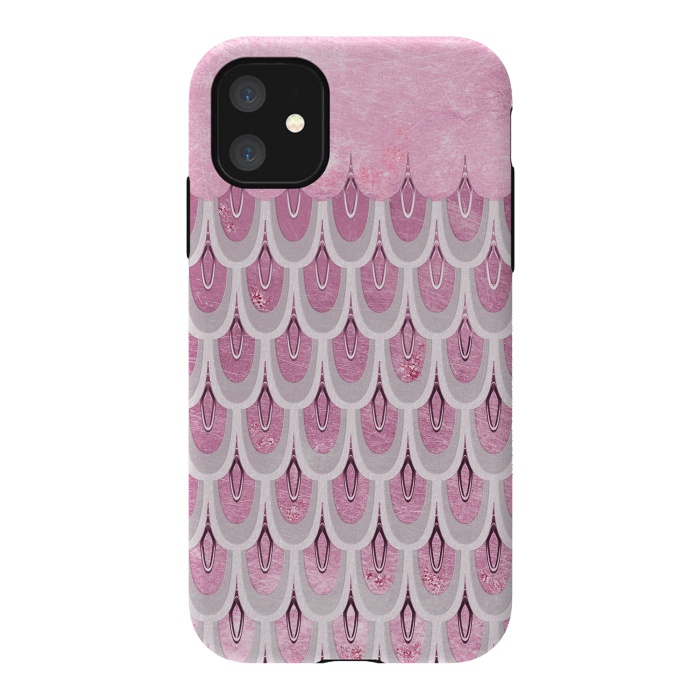 iPhone 11 StrongFit Multicolor Pink & Silver Gray Mermaid Scales by  Utart