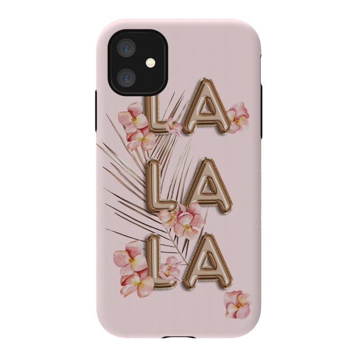 iPhone 11 StrongFit LA LA LA - Fun Shiny Rose Gold Girly Flower Typography  by  Utart