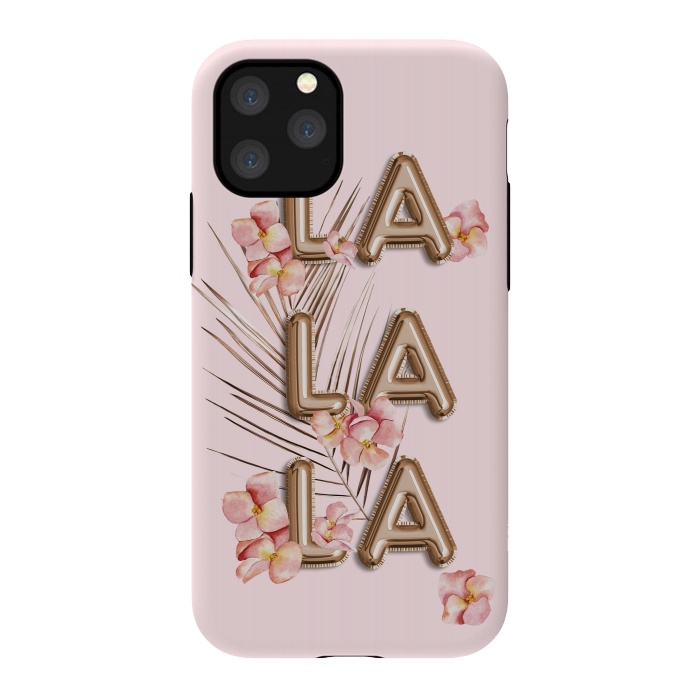 iPhone 11 Pro StrongFit LA LA LA - Fun Shiny Rose Gold Girly Flower Typography  by  Utart