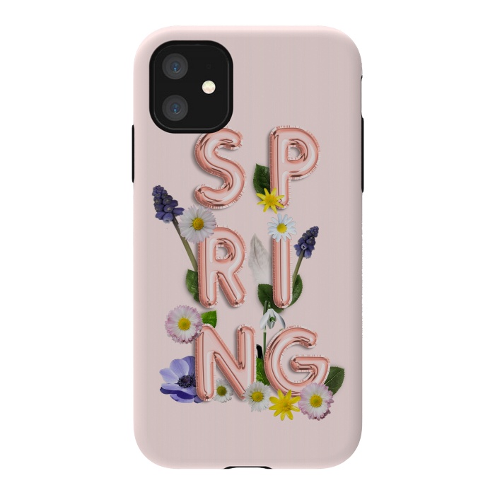 iPhone 11 StrongFit SPRING - Flower Shiny Rose Gold Girly Flower Typography  by  Utart
