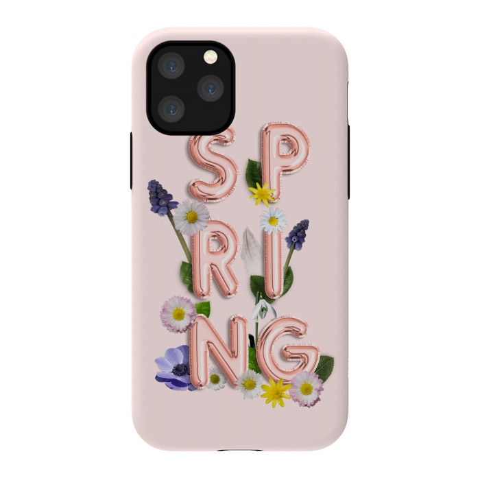 iPhone 11 Pro StrongFit SPRING - Flower Shiny Rose Gold Girly Flower Typography  by  Utart