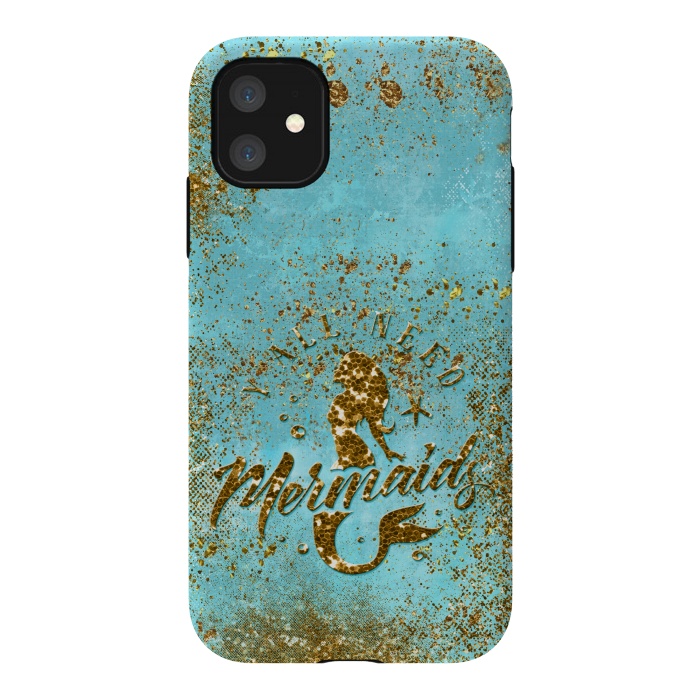 iPhone 11 StrongFit We all need mermaids - Teal and Gold Glitter Typography  by  Utart
