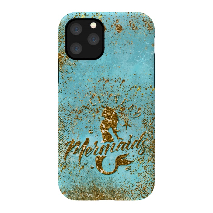 iPhone 11 Pro StrongFit We all need mermaids - Teal and Gold Glitter Typography  by  Utart