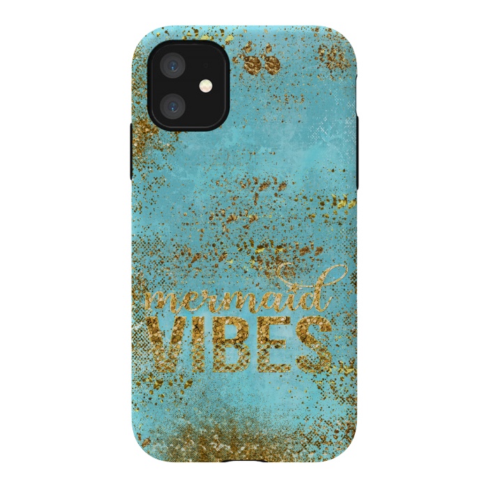 iPhone 11 StrongFit Mermaid Vibes - Teal & Gold Glitter Typography by  Utart