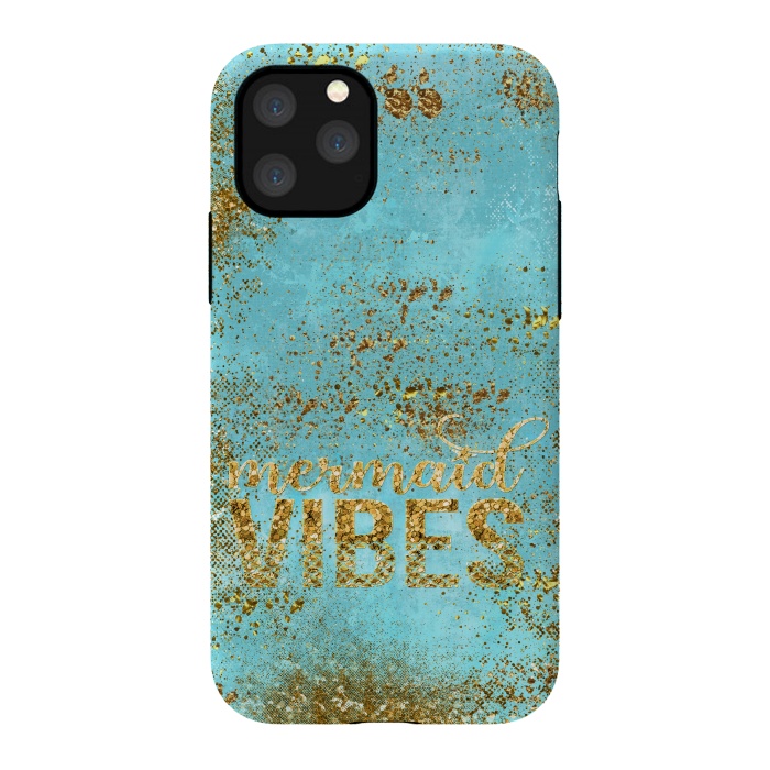 iPhone 11 Pro StrongFit Mermaid Vibes - Teal & Gold Glitter Typography by  Utart