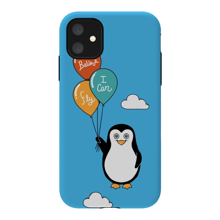 iPhone 11 StrongFit Penguin I Believe I Can Fly by Coffee Man