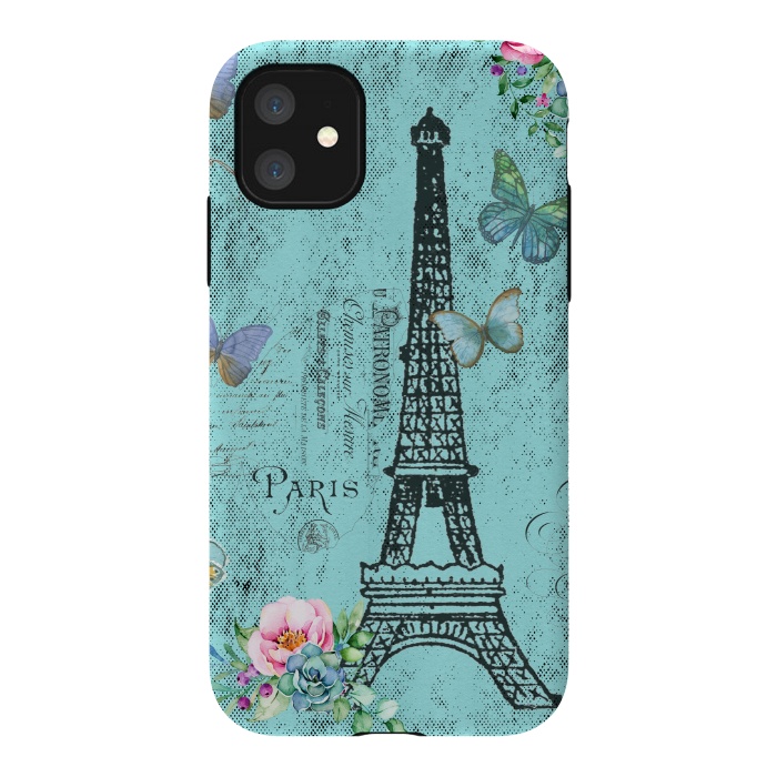 iPhone 11 StrongFit Blue Eiffel Tower Paris Watercolor Illustration by  Utart