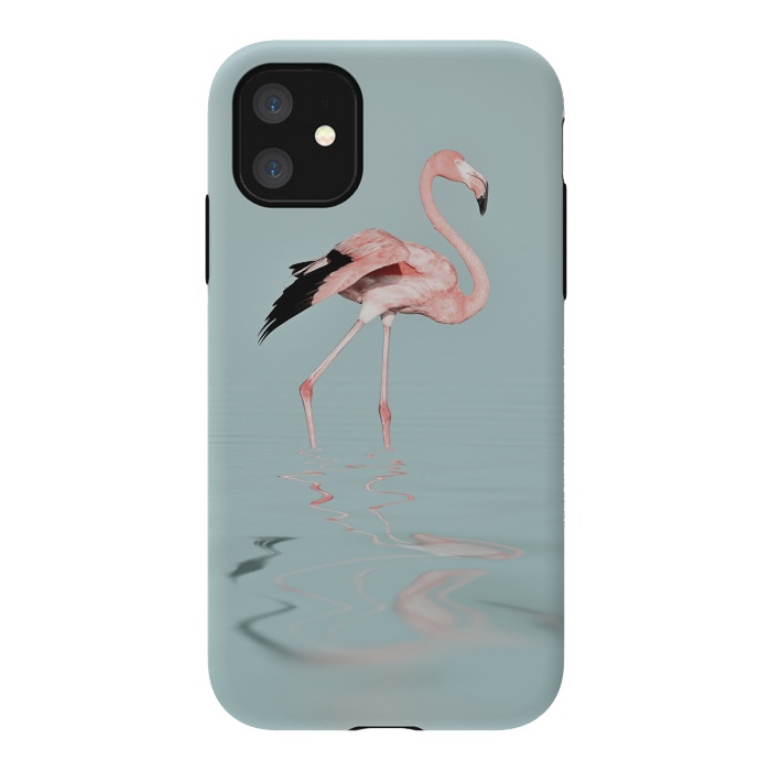 iPhone 11 StrongFit Flamingo On Turquoise Waters by Andrea Haase