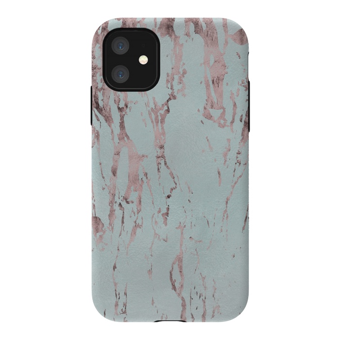 iPhone 11 StrongFit Rose Gold Marble Fragments On Teal 2 by Andrea Haase