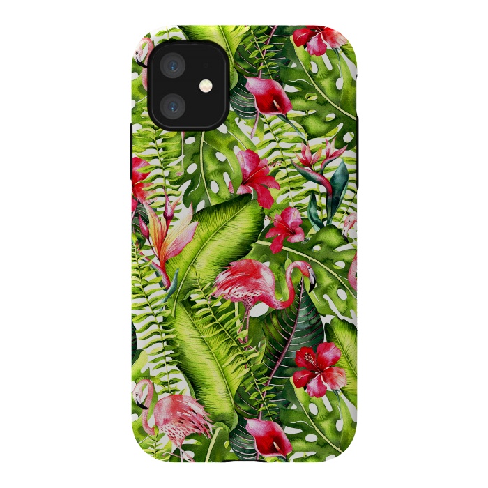 iPhone 11 StrongFit Flower Jungle and Flamingo  by  Utart