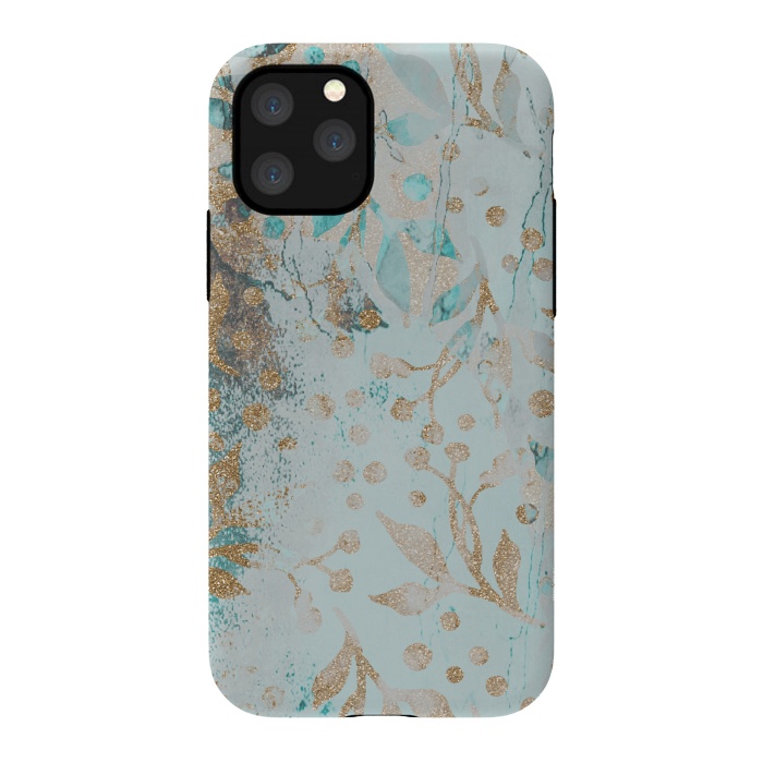 iPhone 11 Pro StrongFit  Botanical  Pattern Teal And Gold by Andrea Haase