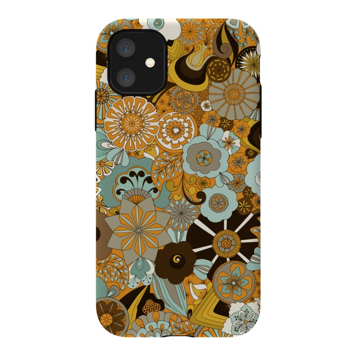 iPhone 11 StrongFit Flowers, Flowers Everywhere Mustard and Blue by Paula Ohreen