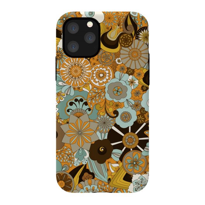 iPhone 11 Pro StrongFit Flowers, Flowers Everywhere Mustard and Blue by Paula Ohreen