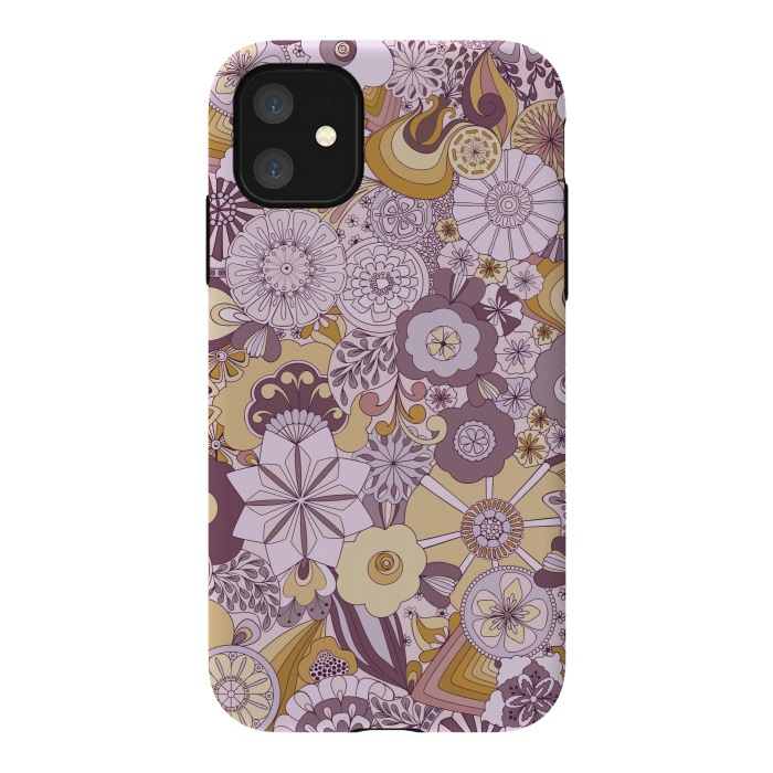iPhone 11 StrongFit Flowers, Flowers Everywhere Purple and Mustard by Paula Ohreen