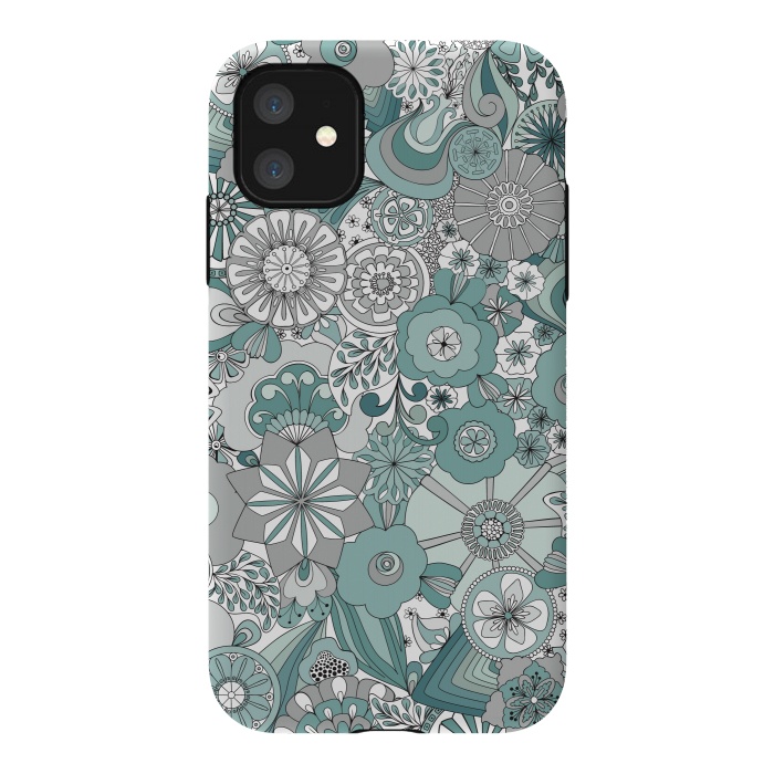 iPhone 11 StrongFit Flowers, Flowers Everywhere Teal and Gray by Paula Ohreen