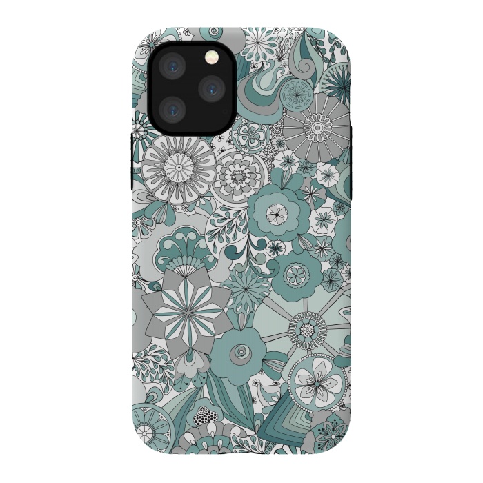 iPhone 11 Pro StrongFit Flowers, Flowers Everywhere Teal and Gray by Paula Ohreen