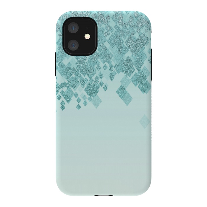 iPhone 11 StrongFit Turquoise Faux Glitter Diamonds by Andrea Haase