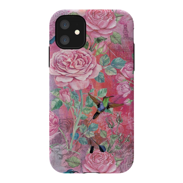 iPhone 11 StrongFit Roses and Hummingbirds by  Utart
