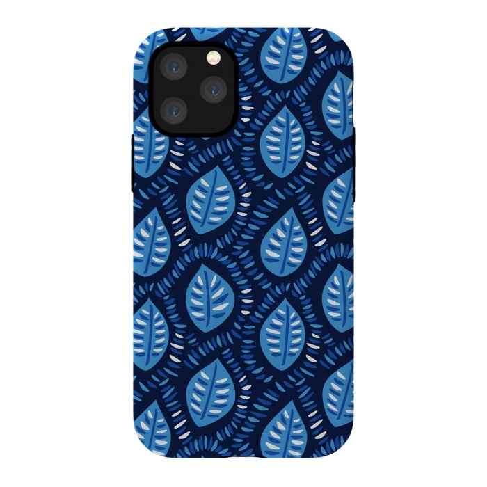iPhone 11 Pro StrongFit Blue Decorative Geometric Leaves Pattern by Boriana Giormova