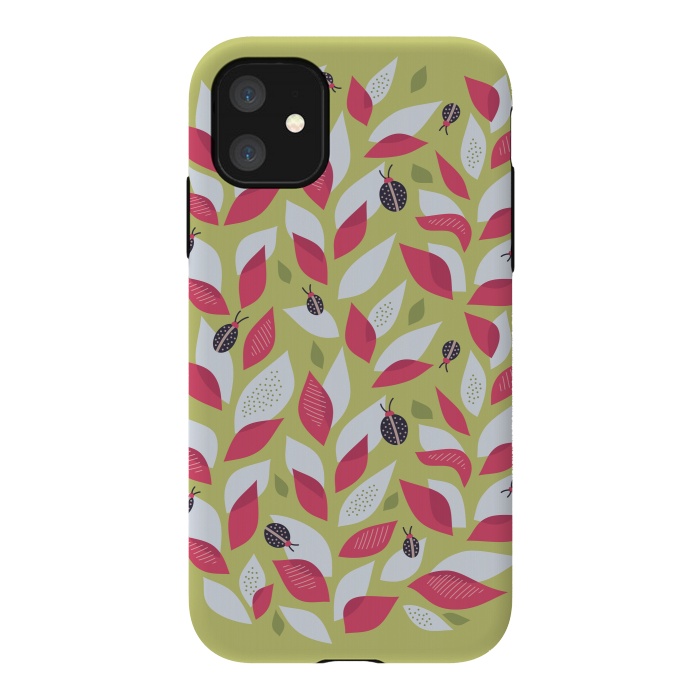 iPhone 11 StrongFit Green Plant With Pink Leaves And Ladybugs Spring by Boriana Giormova