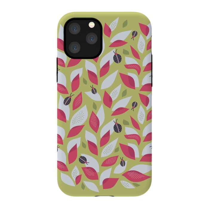 iPhone 11 Pro StrongFit Green Plant With Pink Leaves And Ladybugs Spring by Boriana Giormova