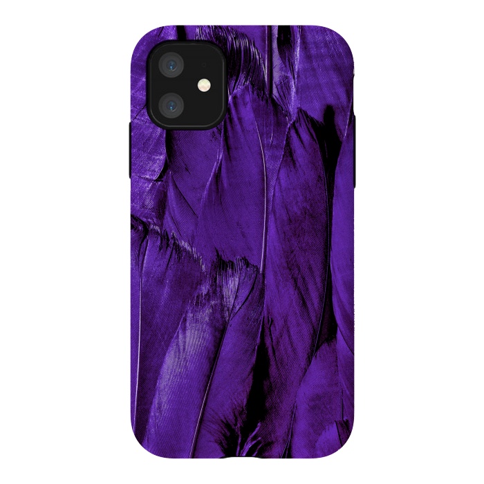 iPhone 11 StrongFit Purple Feathers by Andrea Haase