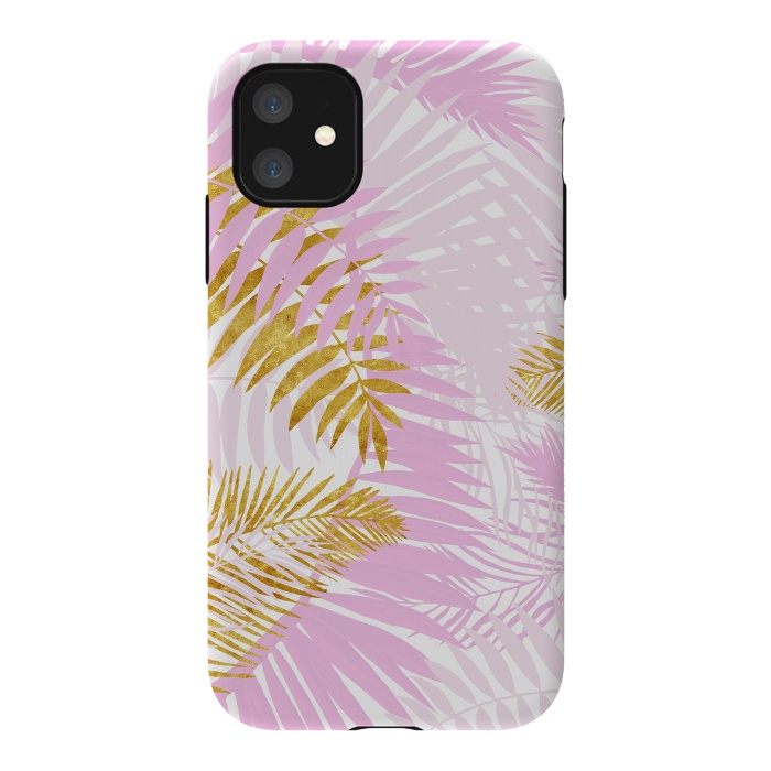 iPhone 11 StrongFit Pink and Gold Palm Leaves by  Utart