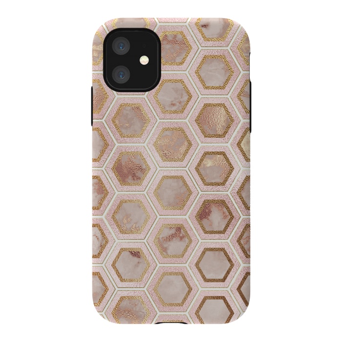 iPhone 11 StrongFit Marble and Rose Gold Honeycomb Pattern by  Utart
