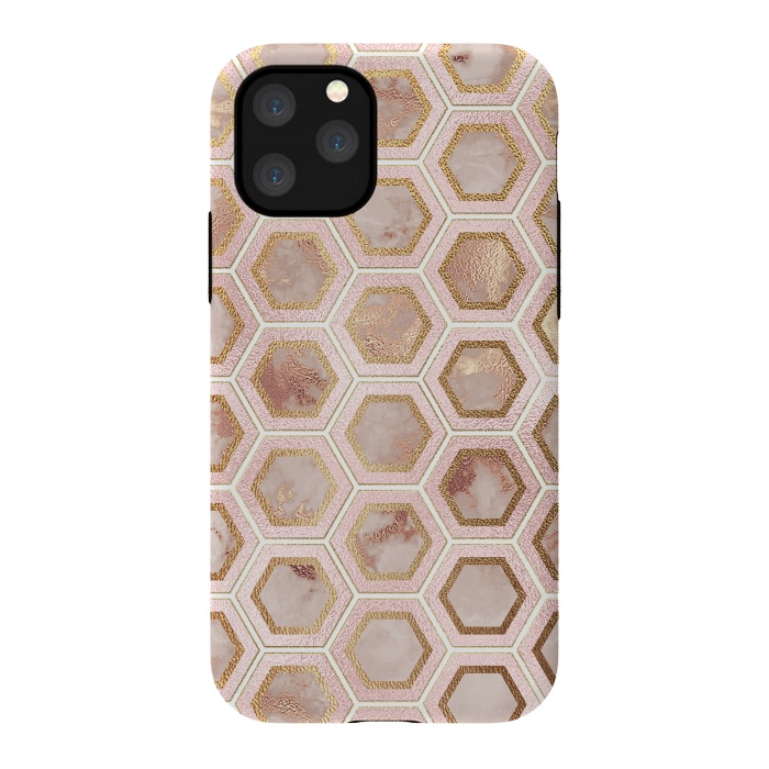 iPhone 11 Pro StrongFit Marble and Rose Gold Honeycomb Pattern by  Utart
