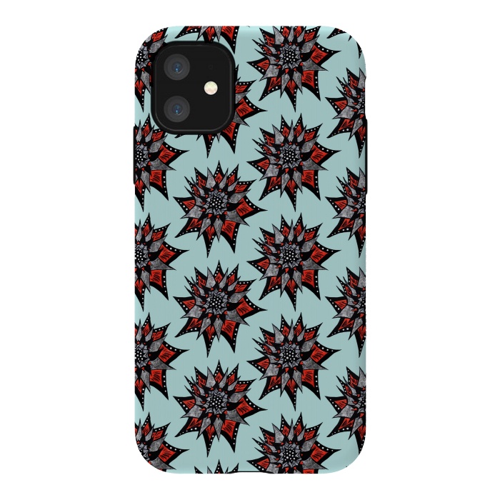 iPhone 11 StrongFit Spiked Abstract Ink Drawn Flower Pattern by Boriana Giormova