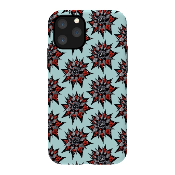 iPhone 11 Pro StrongFit Spiked Abstract Ink Drawn Flower Pattern by Boriana Giormova