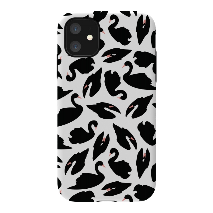 iPhone 11 StrongFit Black Swan Pattern on White 031 by Jelena Obradovic