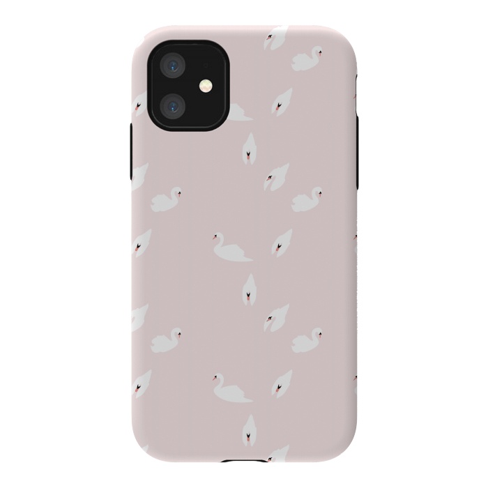 iPhone 11 StrongFit Swan Pattern on Pink 034 by Jelena Obradovic